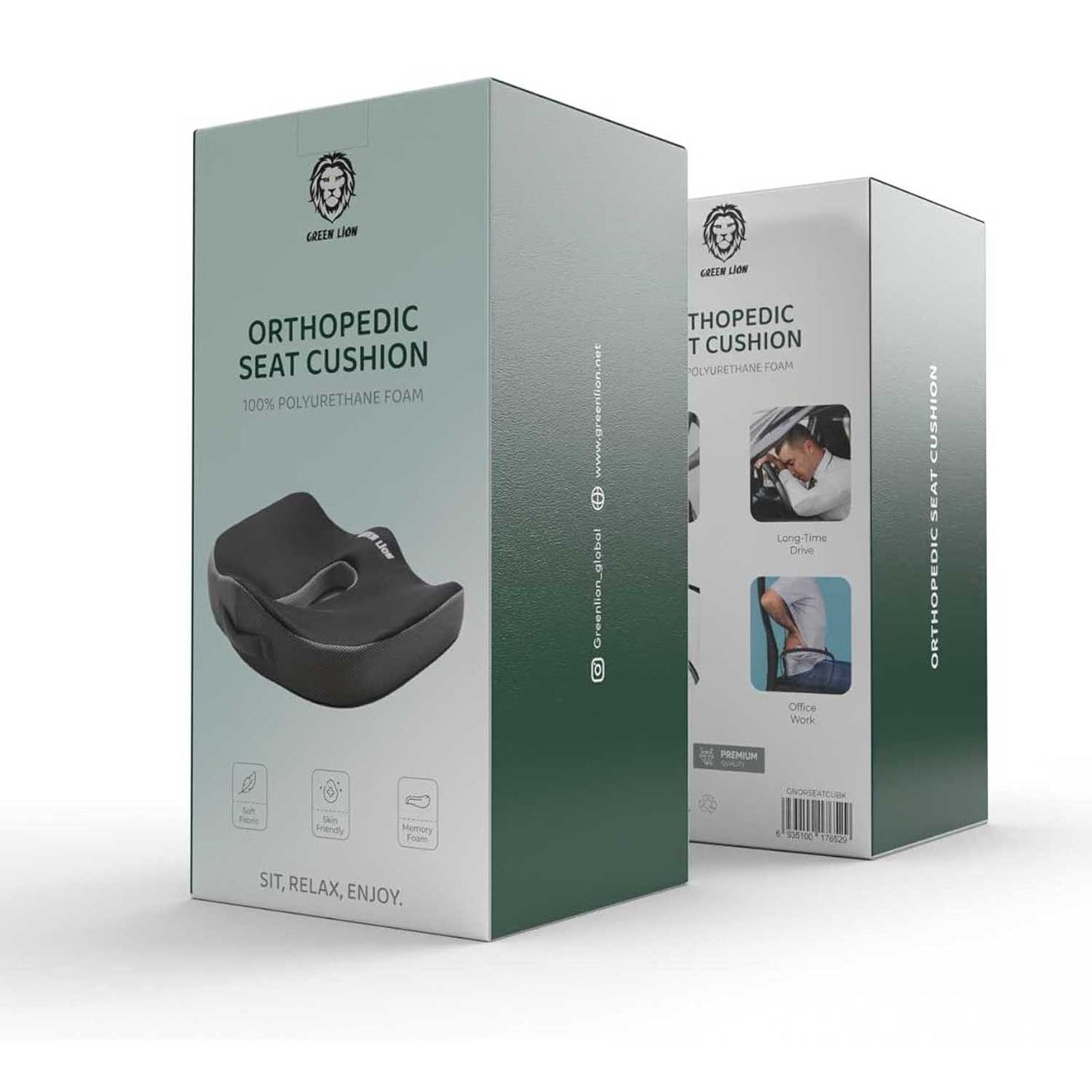 Green Lion Orthopedic Seat Cushion, Memory Foam Seat Cushion, Soft & Skin Friendly Fabric, For Lower Back Pain and Sciatica Tailbone Pain Relief, Fit for Office Chair, Car Seat, Wheelchair and more