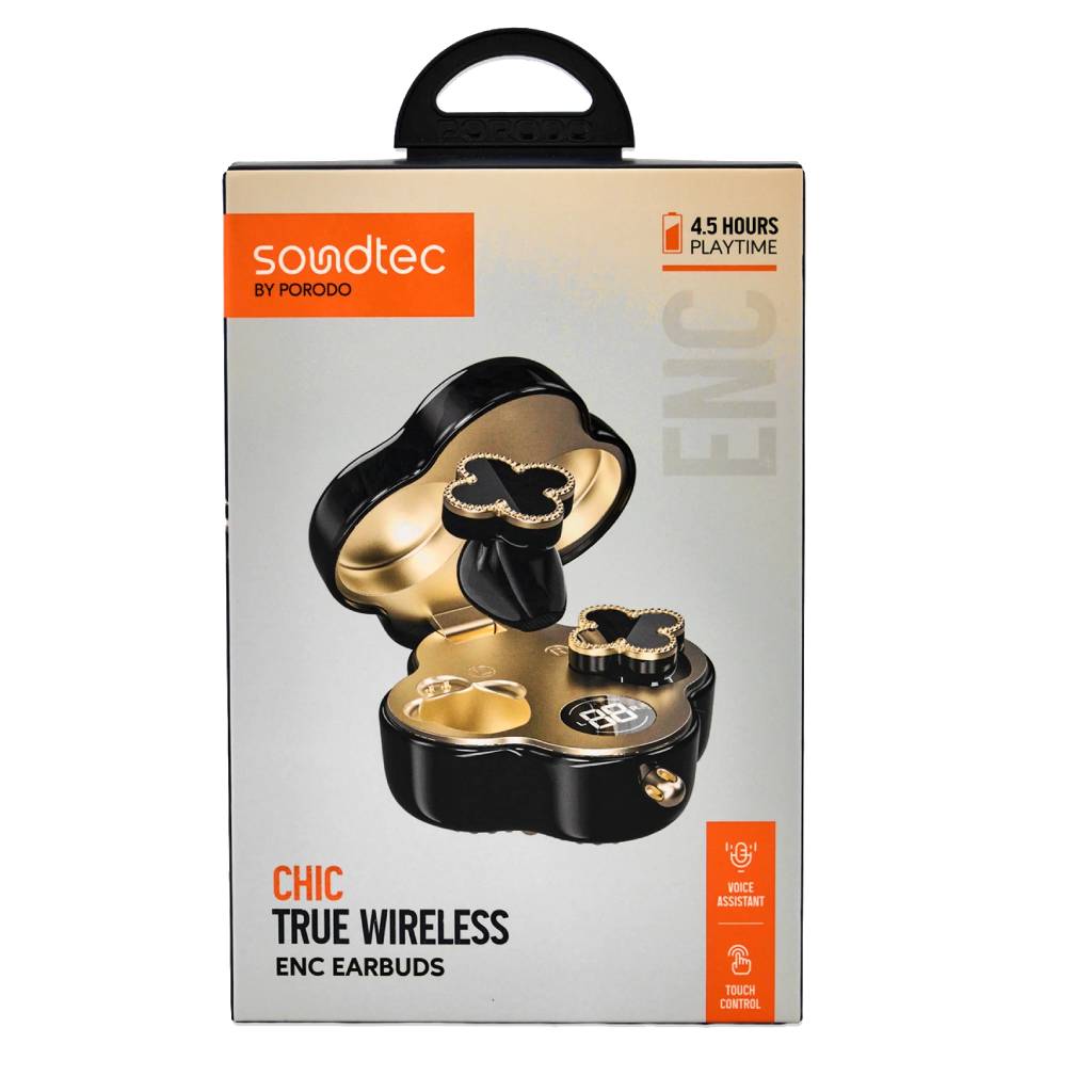 Soundtec by Porodo Chic True Wireless ENC Earbuds with Pendant Charging Case - Bluetooth 5.4 - Black