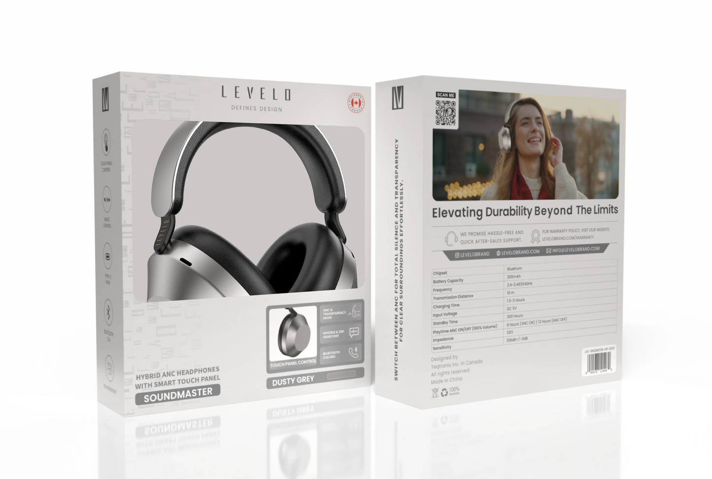 Levelo Soundmaster Hybrid Anc Headphones With Smart Touch Panel - Dusty Grey