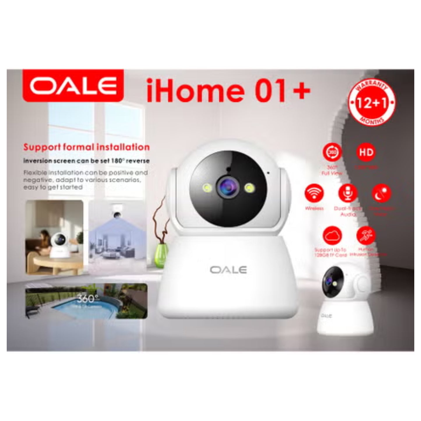 iHome 01 360° Dual-Line Audio Security Camera Supports Night Vision, Motion Detection, Real-