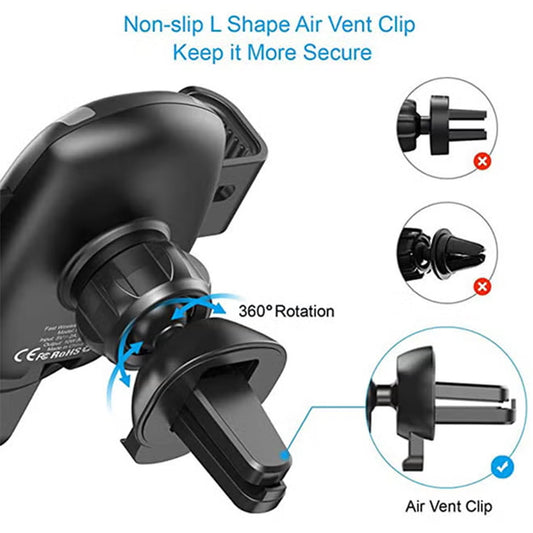 10W Fast Wireless Car Charger for Apple/Samsung/Huawei/Mi & Qi Enable Phones Grey/Black