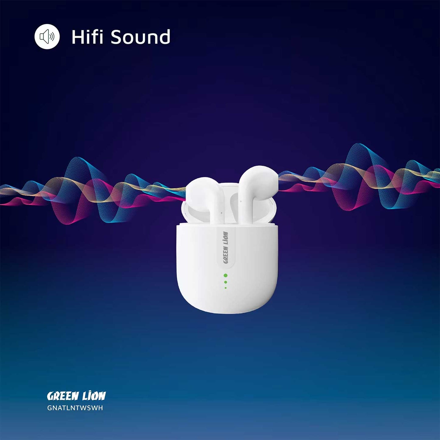 Green Lion Atlanta True Wireless Earbuds with Built-in Microphone, IPX4 Waterproof Level, Voice Assistant, HiFi Sound, Touch Control, 3 Hours Playtime - White