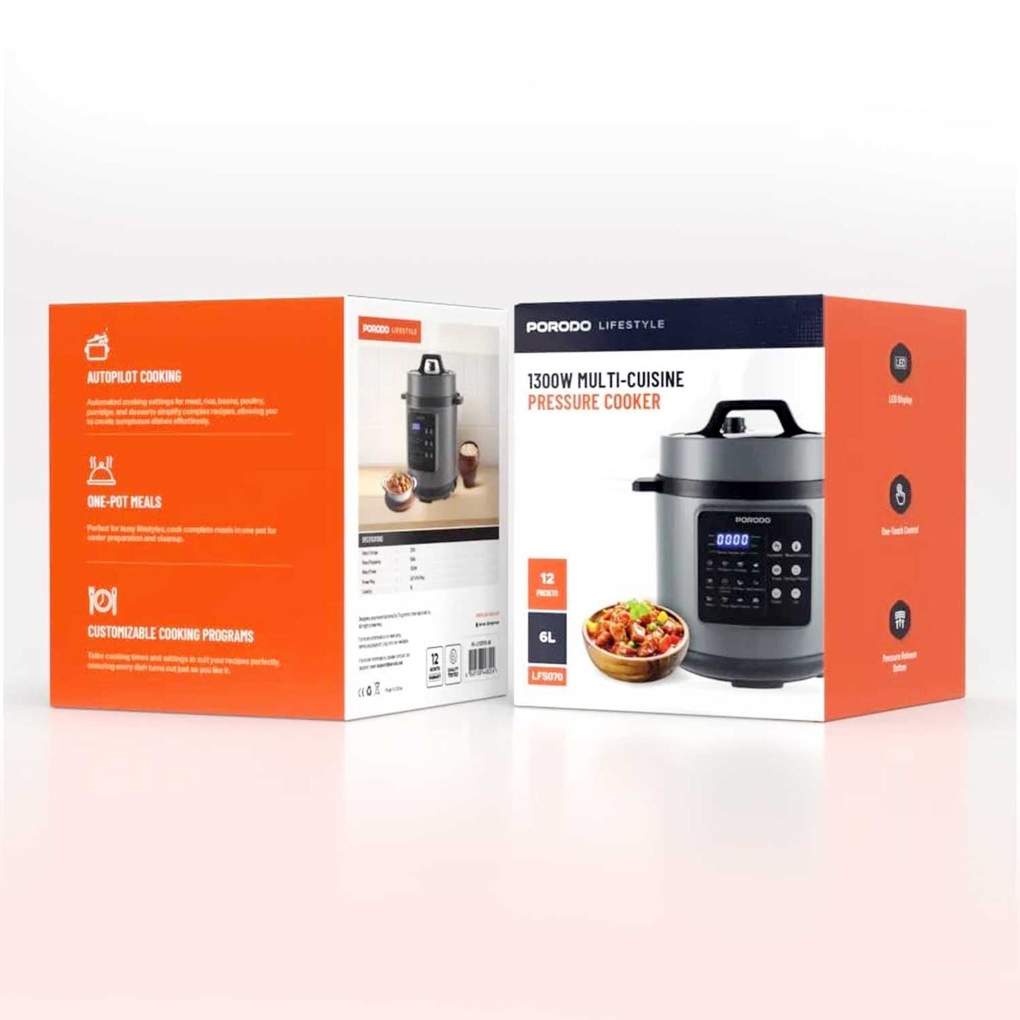 Porodo Lifestyle 1300W Electric Pressure Cooker 6L - Black