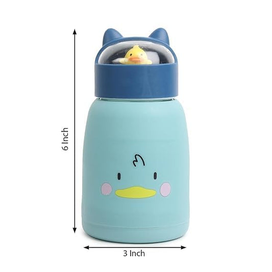 Cute Cartoon Glass Water Bottle with Animal Design Cap, Double Layer Inner Glass Outer Plastic