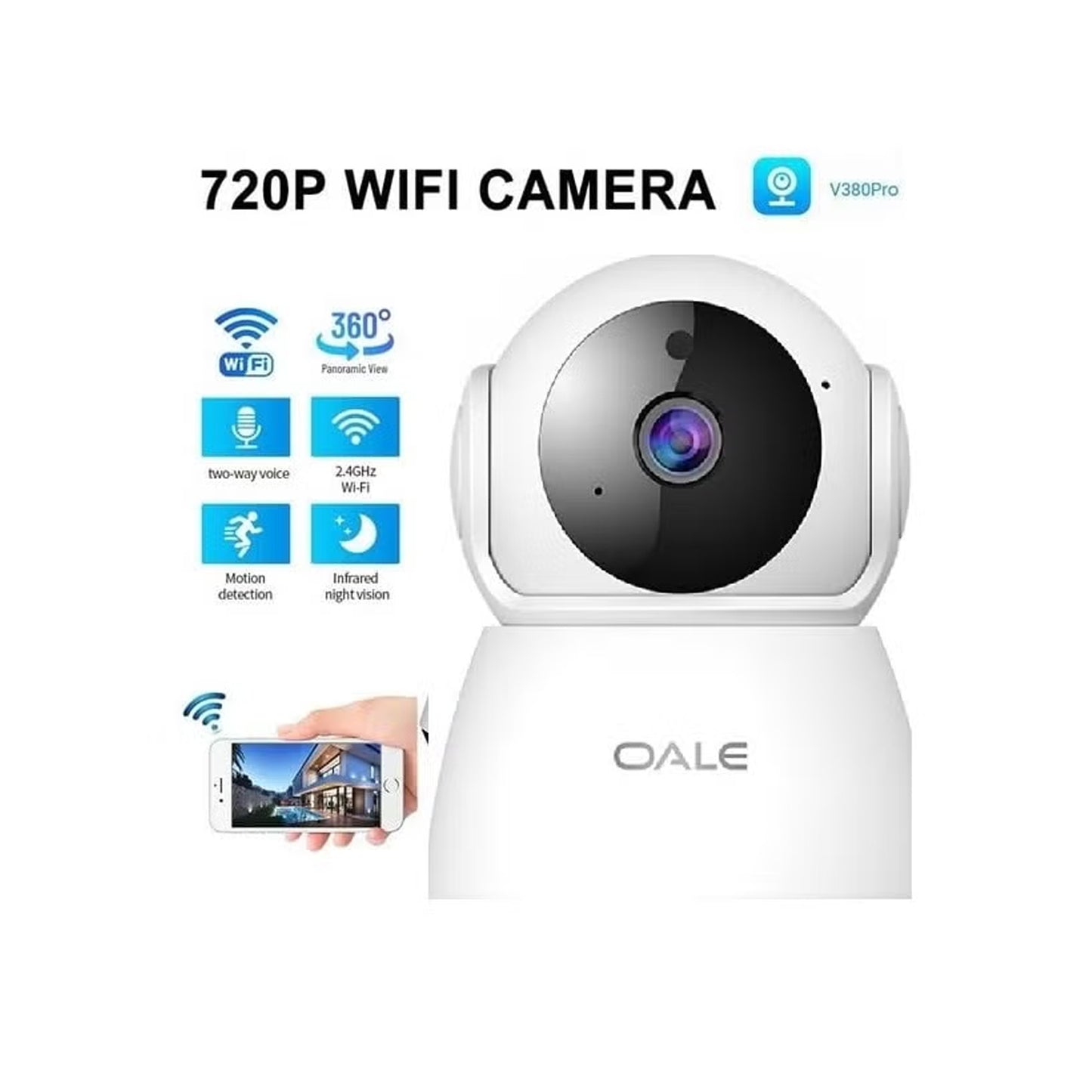 iHome 01 360° Dual-Line Audio Security Camera Supports Night Vision, Motion Detection, Real-