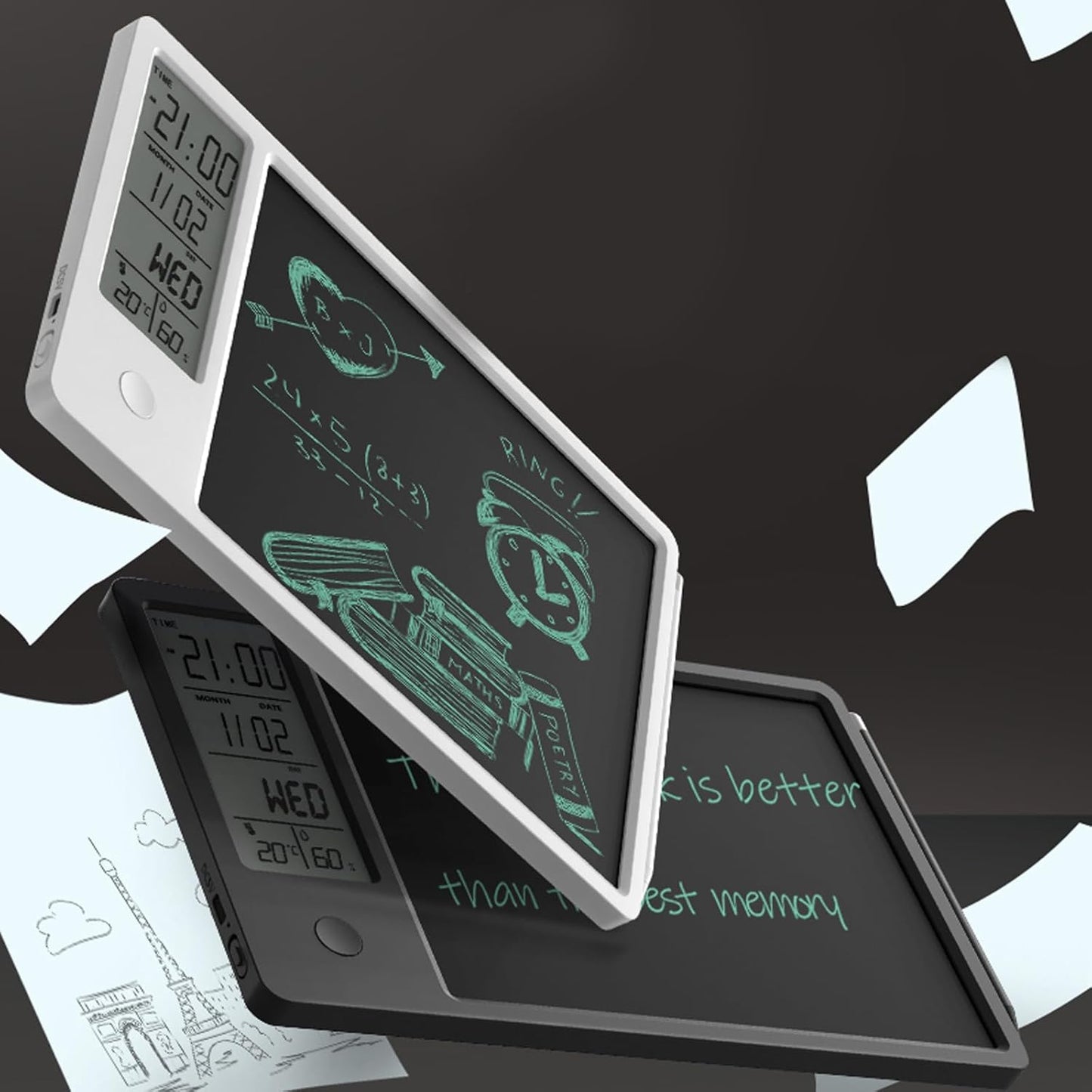 Maizoon Electronic Desktop Calendar Writing Tablet Erasable Doodle Office Memo Board Time Temperature Desktop Tablet Ideal for Business Home Decoration White Brand: Maizoon