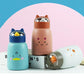 Cute Cartoon Glass Water Bottle with Animal Design Cap, Double Layer Inner Glass Outer Plastic
