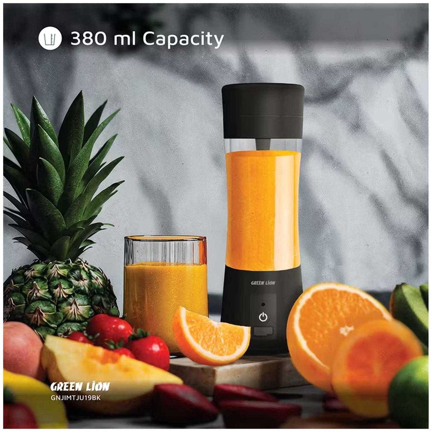 Green Lion Juice Mate Portable Juicer with 380mL Capacity, 6-Blade Design, Up to 15 Blending Cycles, 1200mAh Battery & USB-C Charging Port, LED Indicator, 20 Seconds Single Blend Time, BPA-Free & Food-Grade Material - Black