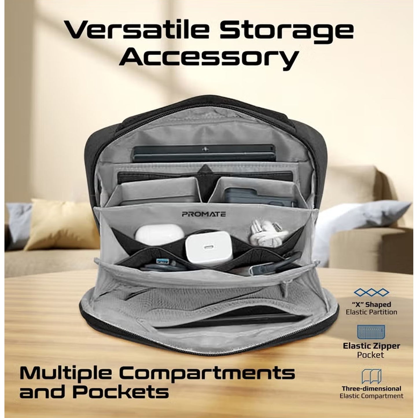 Promate’s Compact Multi-Pocket Accessory Pouch with Smartphone Compatibility