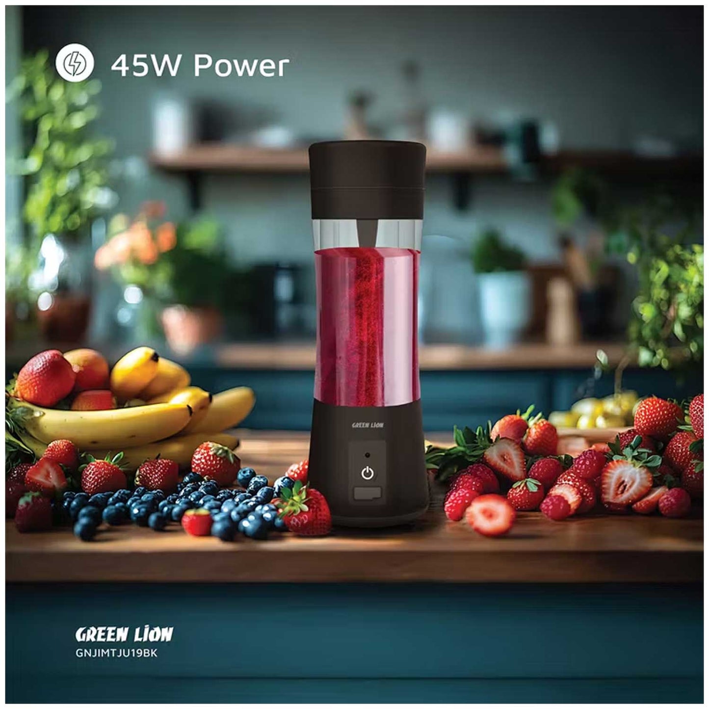 Green Lion Juice Mate Portable Juicer with 380mL Capacity, 6-Blade Design, Up to 15 Blending Cycles, 1200mAh Battery & USB-C Charging Port, LED Indicator, 20 Seconds Single Blend Time, BPA-Free & Food-Grade Material - Black