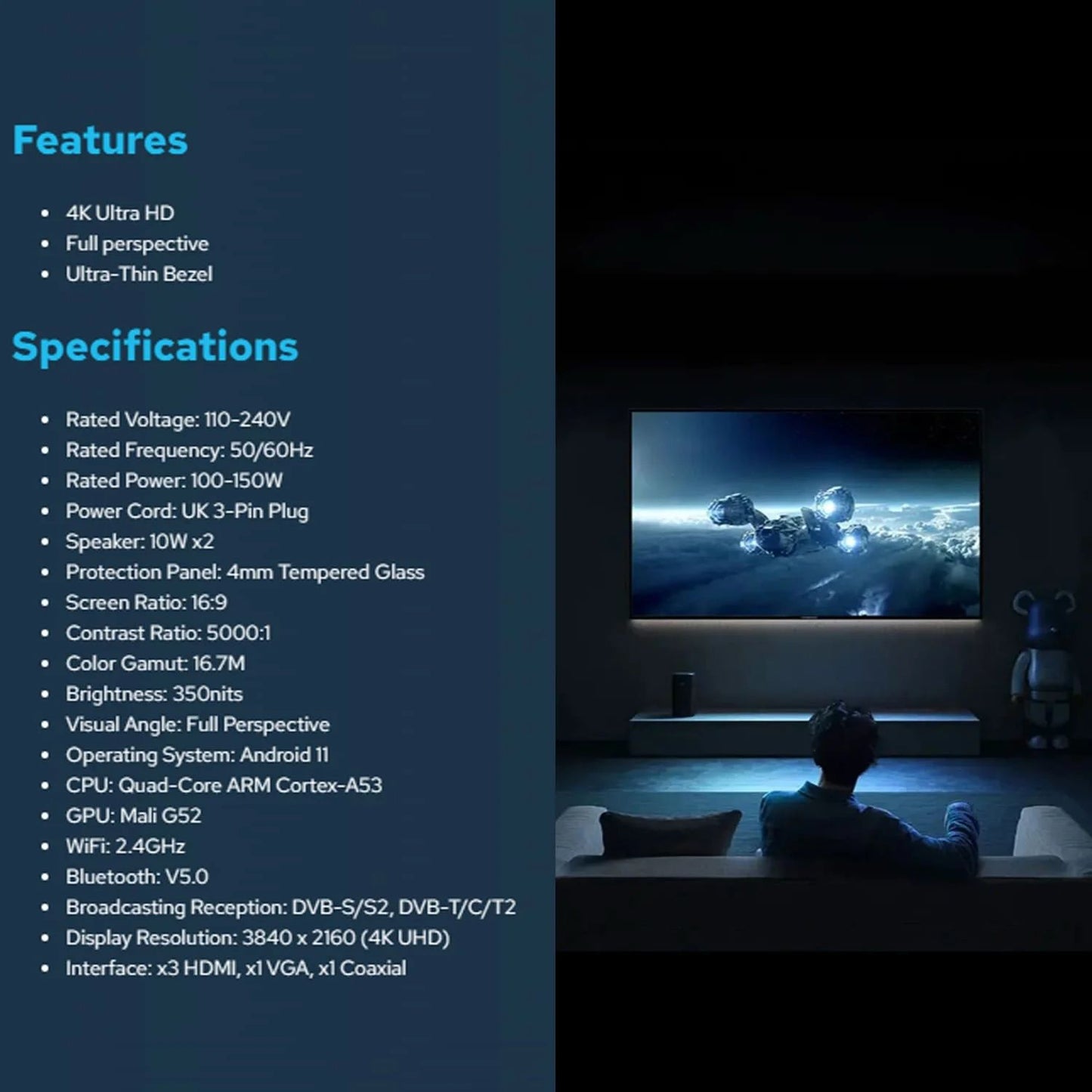 Powerology Break-Proof Android Smart TV 55" - Black