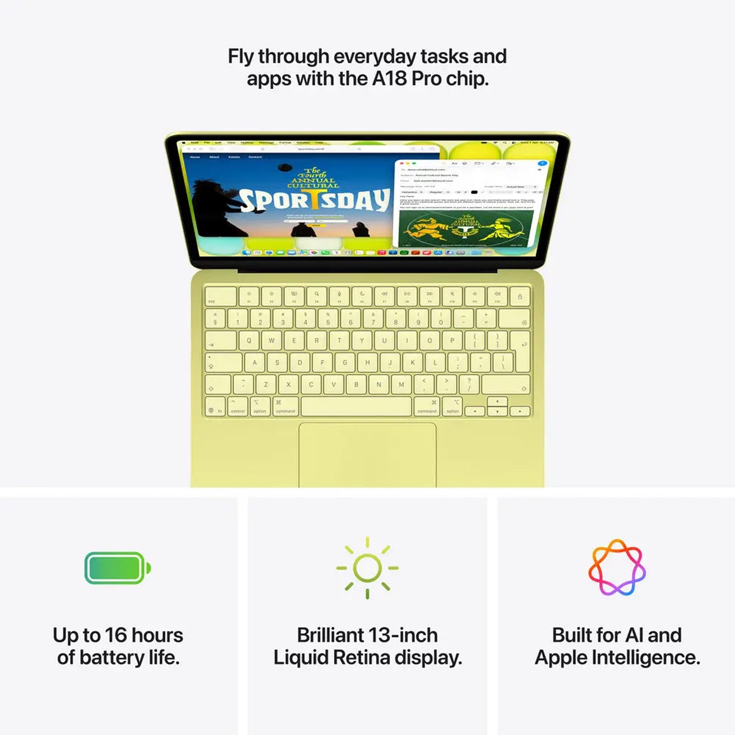 Apple MacBook Neo A18 Pro 13-inch (2026) – 6‑core CPU / 8GB RAM / 256GB SSD / 5‑core GPU / macOS Tahoe / English & Arabic Keyboard / Citrus / Middle East Version