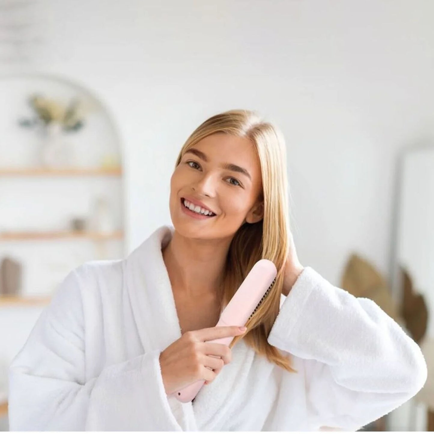 Yellow Friday Clearance porodo Portable Hair Straightener with Smart Temperature Control & Quick Heat Up Technology / Rechargeable Battery / 3 Temperature Levels / Anti Scald Safety Design / Auto Shut-Off Safety - Pink