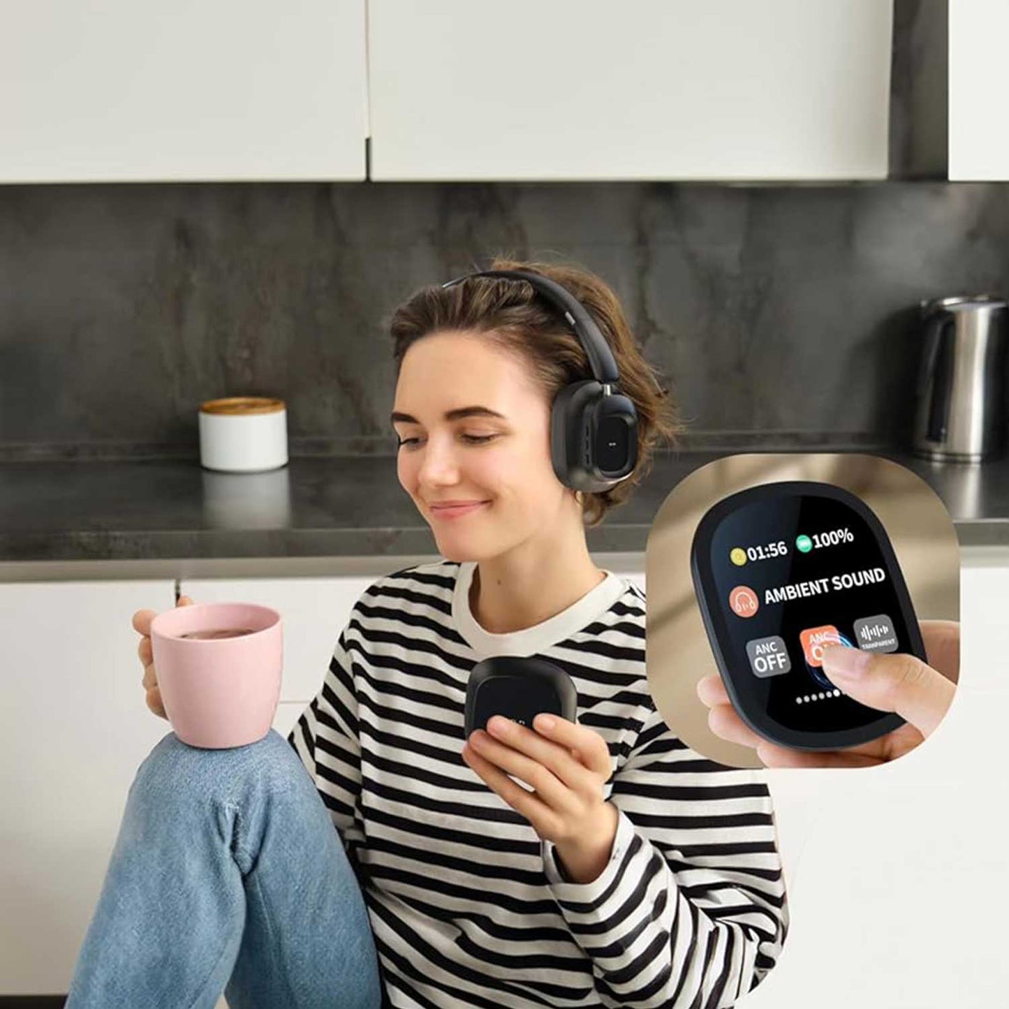 Levelo VibeMaster Hybrid ANC Headphones, 5 EQ Modes, Playtime 25H (ANC On), Playtime 40H (ANC Off), Portable Touch Display, Foldable Design, 2H Headphones /1.5H Screen Charging Time - Black