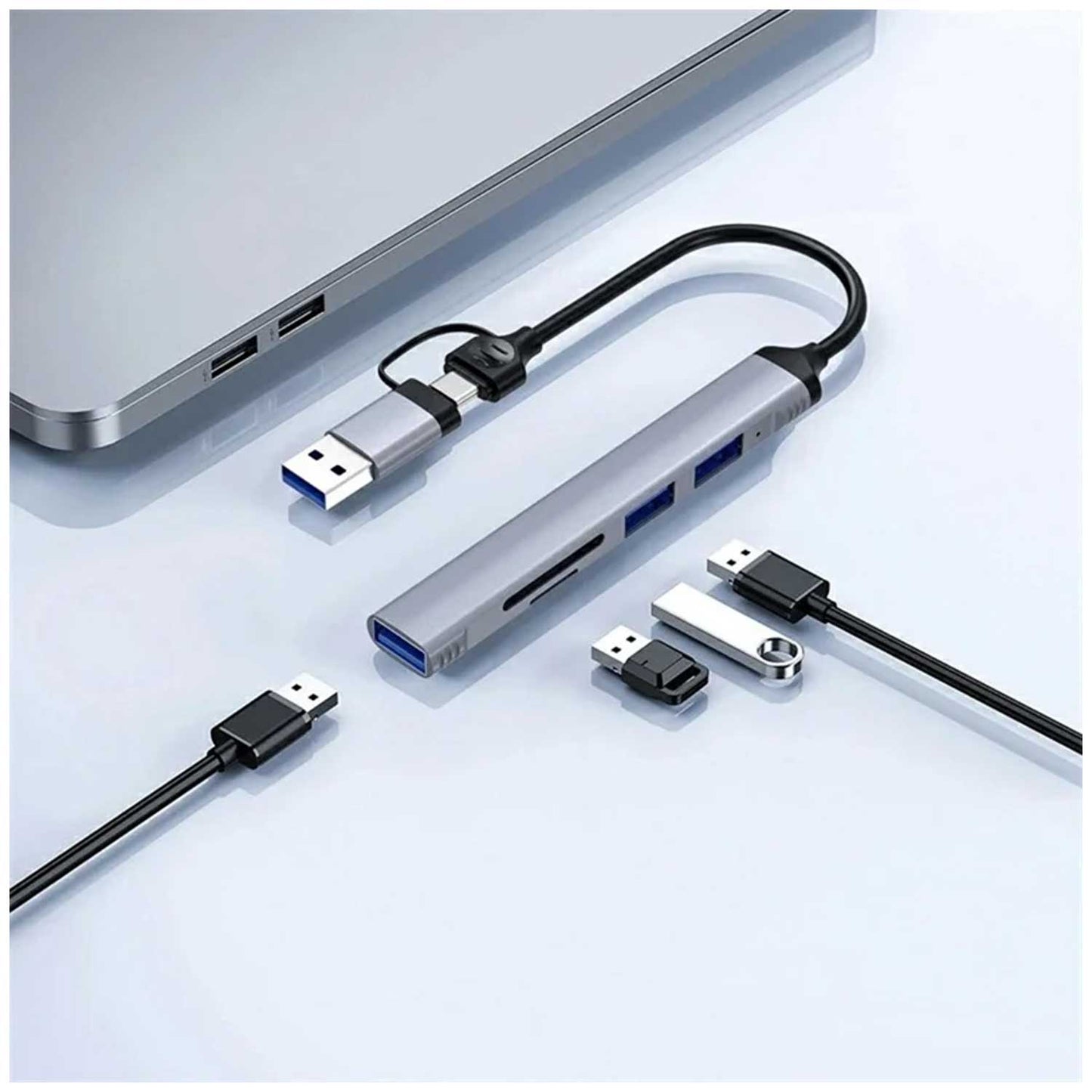 WIWU HB003 5 in 1 Multifunction Hub USB + Type C to USB 3.0 / 2x USB 2.0 / SD and TF Card Reader Expansion Dock