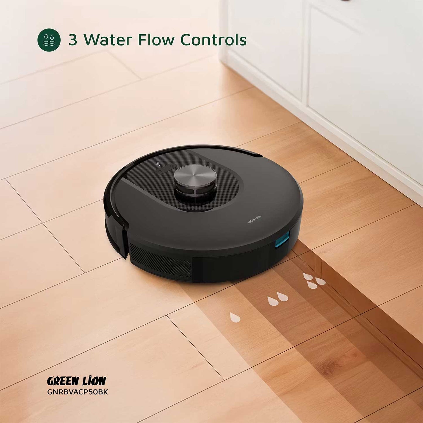 Green Lion Smart Robot Vacuum Pro with 4000Pa Suction Power, Sweeping & Mopping Functions, 140 Minutes Runtime, Auto-Recharge & Resume, Obstacle Detection - Black